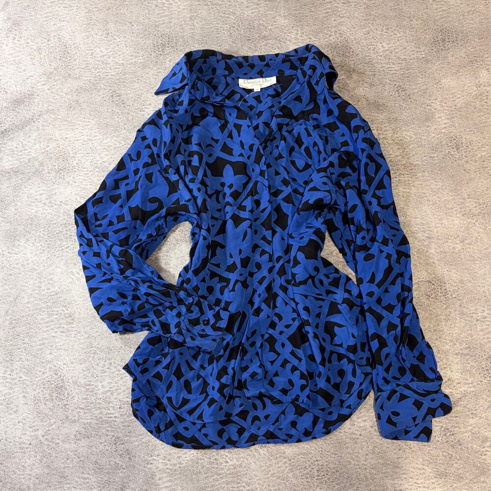 Christian Dior Blue Abstract Button Up Blouse